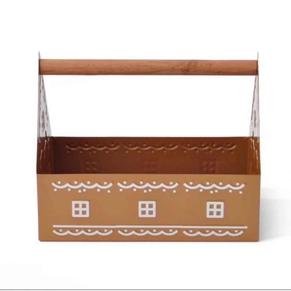 Target Bullseye Playground Christmas Brown Gingerbread House Metal Caddy Basket